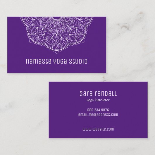紫エレガント手描きマンダラヨガインストラクター 名刺 (正面/裏面)