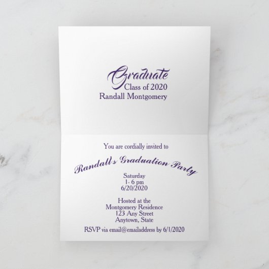 紫エレガント抽象芸術卒業写真パーティー 招待状 (内部)