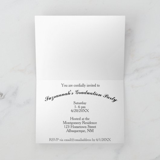 紫エレガント抽象芸術卒業写真パーティー 招待状 (内部)