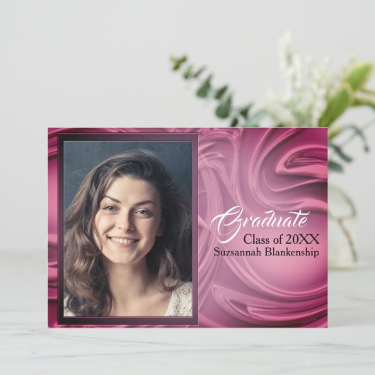 紫エレガント抽象芸術卒業写真パーティー 招待状 (スタンド正面)