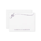 紫エレガント文字モノグラムイニシャル ノートカード (正面/裏面インサイチュ)