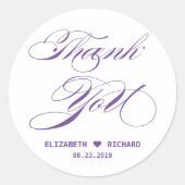 紫エレガント書道感謝結婚式の引き出物 ラウンドシール (正面)