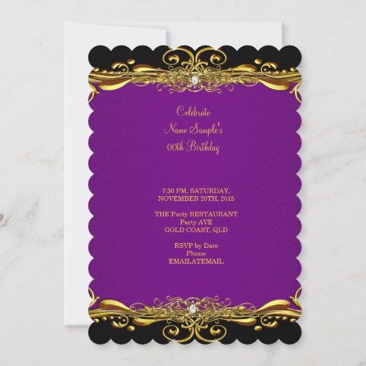 紫エレガント梅ブラック金ゴールド60th誕生日パーティー 招待状 (裏面)