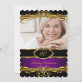 紫エレガント梅ブラック金ゴールド60th誕生日パーティー 招待状 (正面)