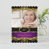 紫エレガント梅ブラック金ゴールド60th誕生日パーティー 招待状 (スタンド正面)