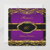 紫エレガント梅金ゴールド60th誕生日パーティー3 招待状 (正面)
