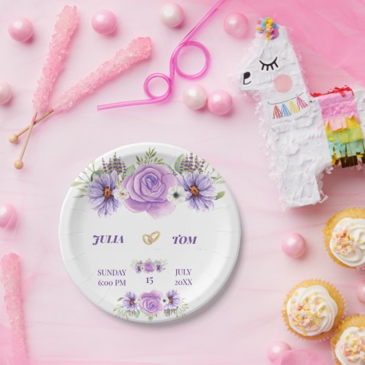 紫エレガント水彩フローラ結婚ズ ペーパープレート (パーティー)