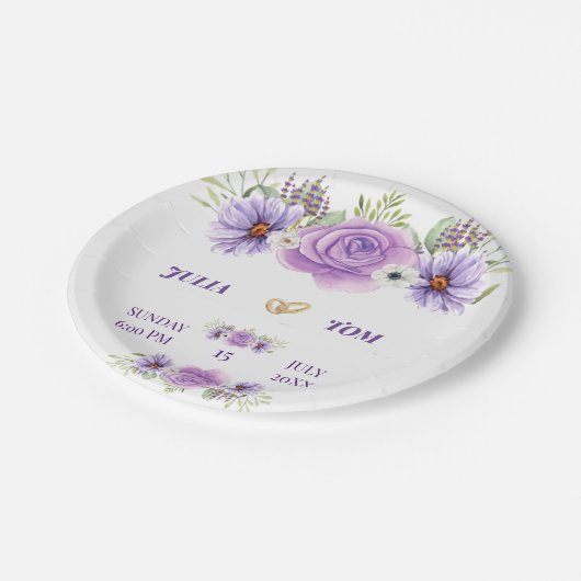 紫エレガント水彩フローラ結婚ズ ペーパープレート (アングル)