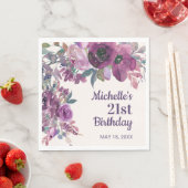 紫エレガント水彩フローラ21歳の誕生日 スタンダードランチョンナプキン (インサイチュ)