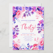紫エレガント水彩フローラ30歳の誕生日 招待状 (正面)