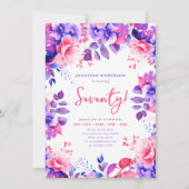 紫エレガント水彩フローラ70誕生日 招待状 (正面)