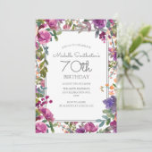 紫エレガント水彩フローラ70誕生日 招待状 (スタンド正面)