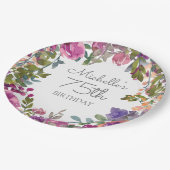 紫エレガント水彩フローラ75誕生日 ペーパープレート (アングル)