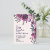 紫エレガント水彩フローラ75誕生日 招待状 (スタンド正面)