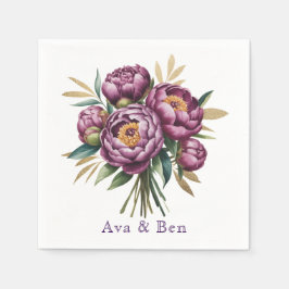 紫エレガント水彩牡丹フローラ結婚ズ スタンダードカクテルナプキン