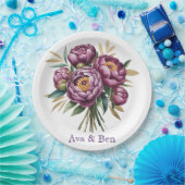 紫エレガント水彩牡丹フローラ結婚ズ ペーパープレート (パーティー)