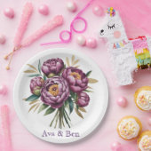 紫エレガント水彩牡丹フローラ結婚ズ ペーパープレート (パーティー)