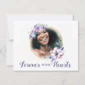 紫エレガント水彩花写真 サンキューカード (裏面)