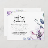 紫エレガント水彩花写真 サンキューカード (正面/裏面)