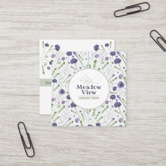 紫エレガント水彩花模様 スクエア名刺 (正面/裏面インサイチュ)