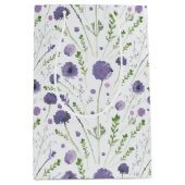 紫エレガント水彩花模様 ミディアムペーパーバッグ (正面)