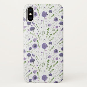 紫エレガント水彩花模様 iPhone X ケース