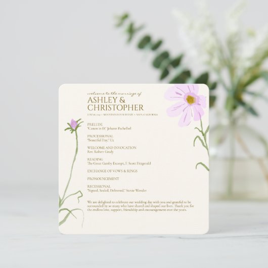 紫エレガント水彩野花結婚の プログラム (スタンド正面)
