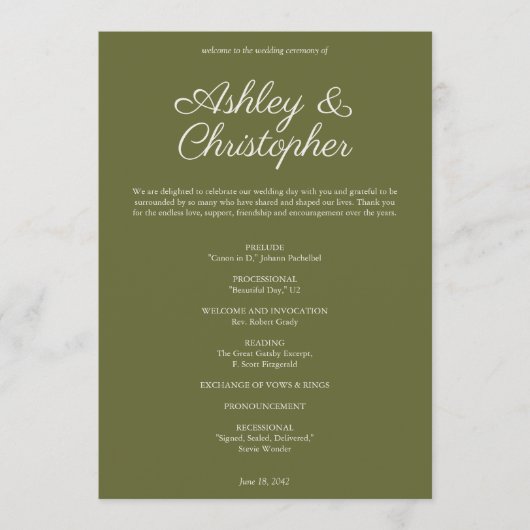 紫エレガント水彩野花結婚の プログラム (正面)