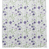 紫エレガント水色の花 シャワーカーテン (正面)