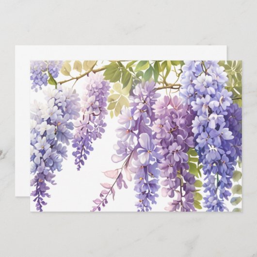 紫エレガント水色の藤の青フローラ 招待状 (正面/裏面)