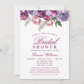 紫エレガント水色フローラブライダルシャワー 招待状 (正面)