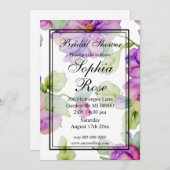 紫エレガント水色フローラブライダルシャワー 招待状 (正面/裏面)