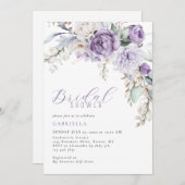 紫エレガント水色フローラブライダルシャワー 招待状 (正面/裏面)