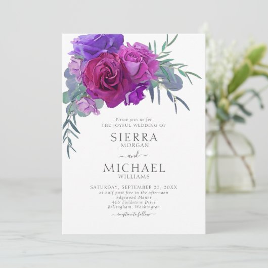 紫エレガント水色フローラボタニッ結婚クス 招待状 (スタンド正面)