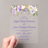 紫エレガント水色フローラモダン結婚の アクリル招待状 (インサイチュ (ポータブル))