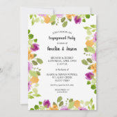 紫エレガント水色フローラ婚約パーティ 招待状 (正面)