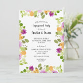 紫エレガント水色フローラ婚約パーティ 招待状 (スタンド正面)