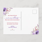 紫エレガント水色フローラ新しい住所 案内ポストカード (裏面)