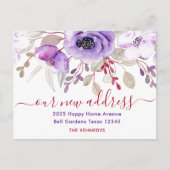 紫エレガント水色フローラ新しい住所 案内ポストカード (正面)