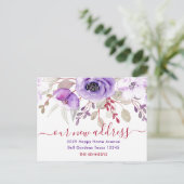 紫エレガント水色フローラ新しい住所 案内ポストカード (スタンド正面)