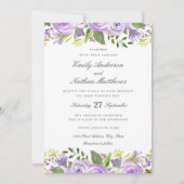 紫エレガント水色フローラ結婚の 招待状 (正面)