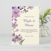紫エレガント水色フローラ結婚の 招待状 (スタンド正面)