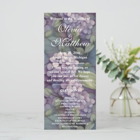 紫エレガント水色フローラ結婚式 プログラム (スタンド正面)