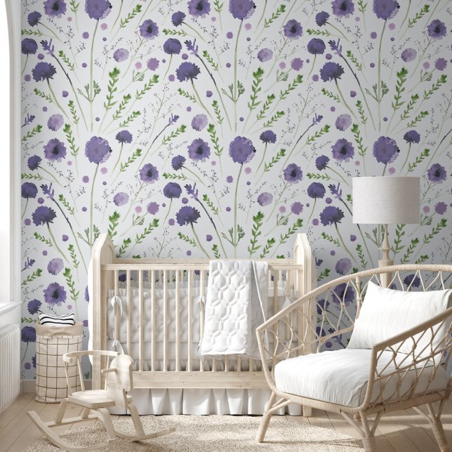 紫エレガント水色フローラ 壁紙 (Elegant Purple Watercolor Floral Wallpaper from Studio Posies.)