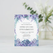 紫エレガント水色多肉性フローラ結婚ズ インビテーションポストカード (スタンド正面)