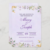 紫エレガント水色結婚式招待状 招待状 (正面/裏面)