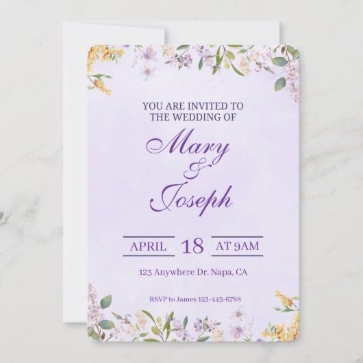 紫エレガント水色結婚式招待状 招待状 (正面)