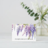 紫エレガント水色藤QRコード結婚s エンクロージャーカード (スタンド正面)