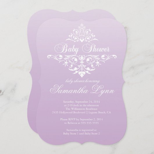 紫エレガント淡い色の赤グラデーションちゃんシャワー招待状 招待状 (正面/裏面)