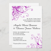 紫エレガント渦巻き結婚式招待状 招待状 (正面/裏面)